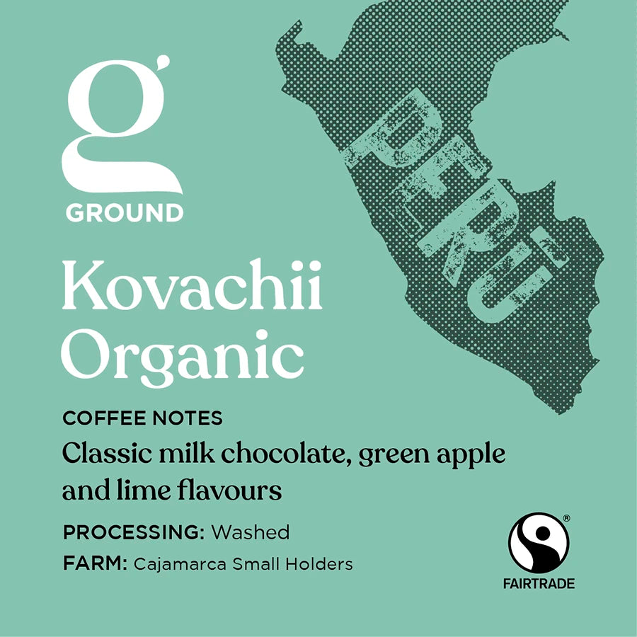 Ground Coffee Society Peru Kovachii Organic Fair Trade coffee label