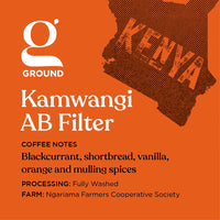 Ground Coffee Society specialty coffee beans label Kenya Kamwangi AB Filter