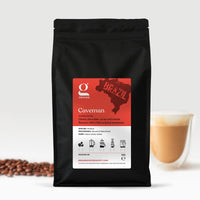 Bag of delicious hand-roasted single origin Ground Coffee Society 1kg Coffee Beans Brazil Caveman